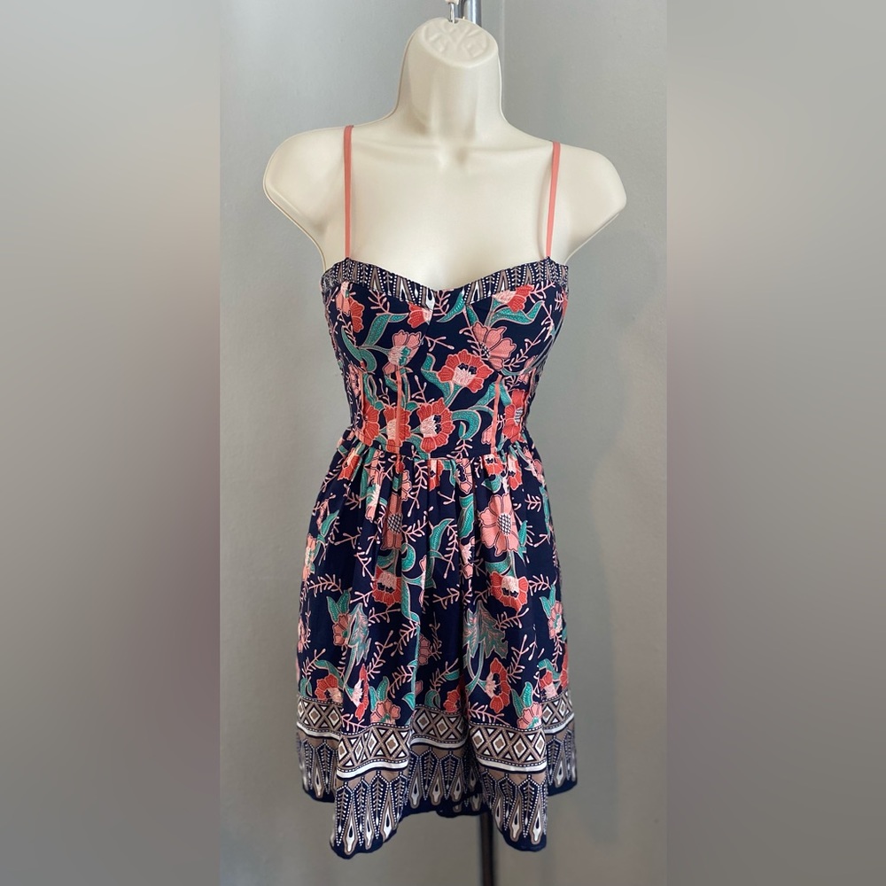 Band of Gypsies Navy Batik Floral Bustier Mini Dress XS
